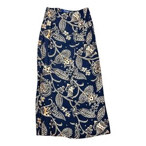 French Collection Blue Tan Floral Wrap Maxi Skirt Small 100% Rayon USA Vintage